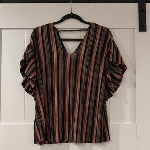 Anthropologie Multicolor Striped V-Neck Blouse